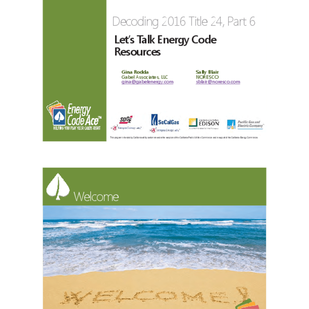Energy Code Ace Program Energy Code Ace - Download Handout