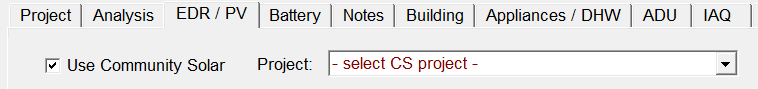 Community solar checkbox and associated drop down menu.