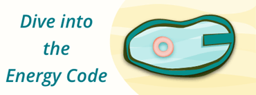 Illustration of a pool with the words `Dive into the Energy Code`.