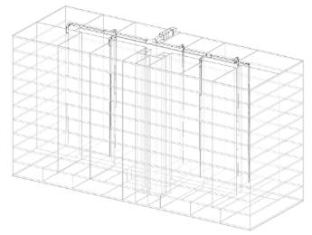 Figure 11 30: Dedicated Outdoor Air System (DOAS) for Supplying Fresh Air to Dwelling Units. Figure shows a sample wireframe drawing of equipment and ducted systems. 