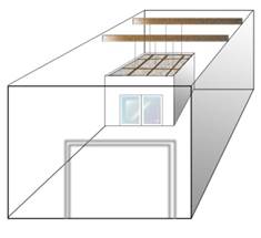 The example picture shows that the walls of the conditioned space do not reach all the way to the warehouse roof. The space below the roof is unconditioned and communicates with the rest of the unconditioned portion of the warehouse. 