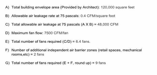 PIcture of a Sample Fan Calculation. with a note that all items represented in red are to be confirmed with project design team and fan manufacturer.