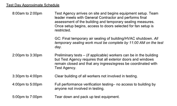 Figure 3-4.3 – Sample test schedule provided by testing agency to contractor. 