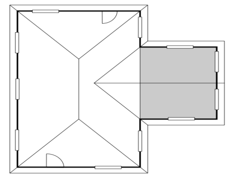 Example plan view showing proposed addition, shaded in gray, to an existing home, not shaded.