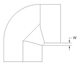 Diagram locating the "W" dimension on a sweep elbow.
